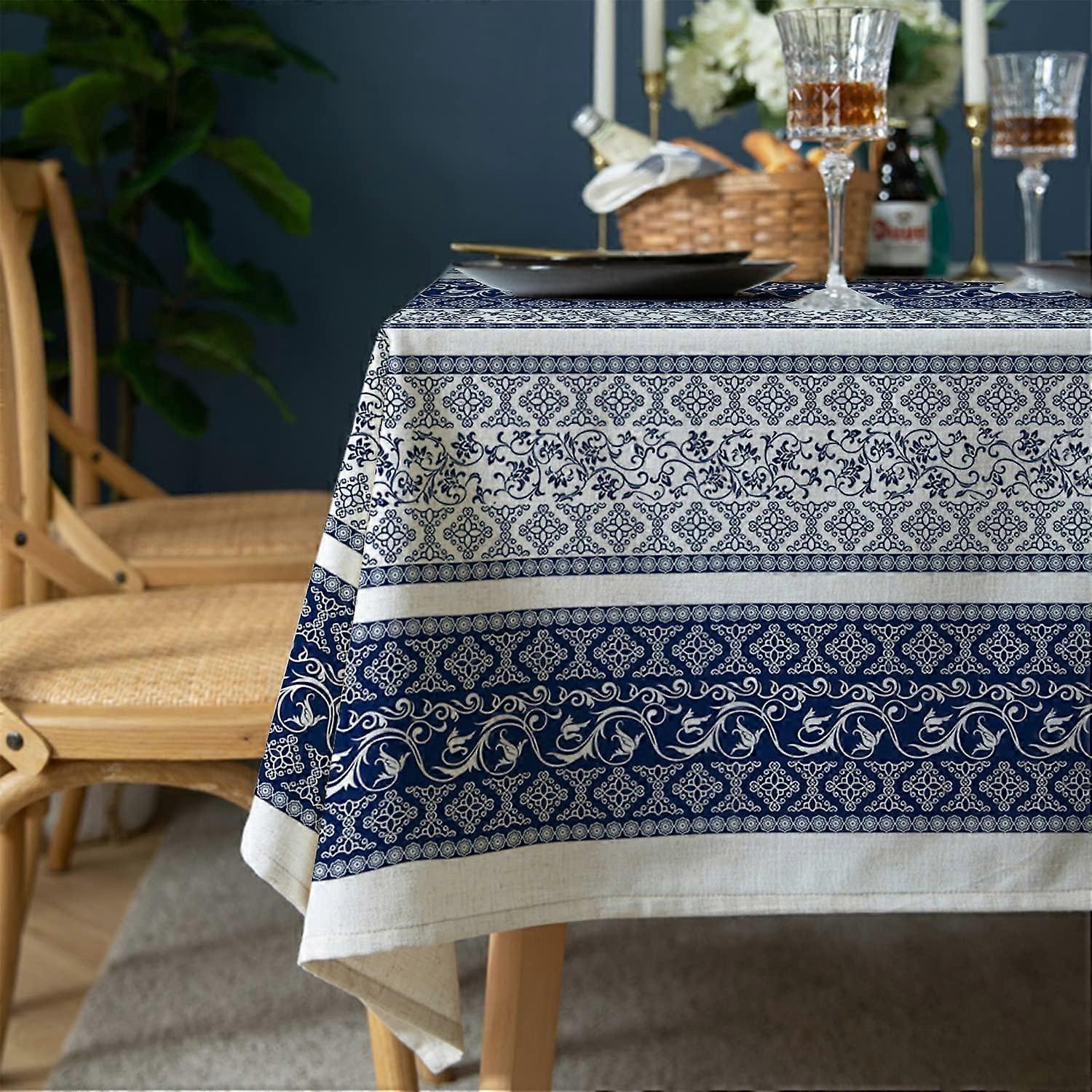 Rectangle Tablecloth - 60 x 120 Inch Blue Bohemia Rustic Tablecloth Classic French Country Printed Table Cover Farmhouse Decoration, Suitable for Home