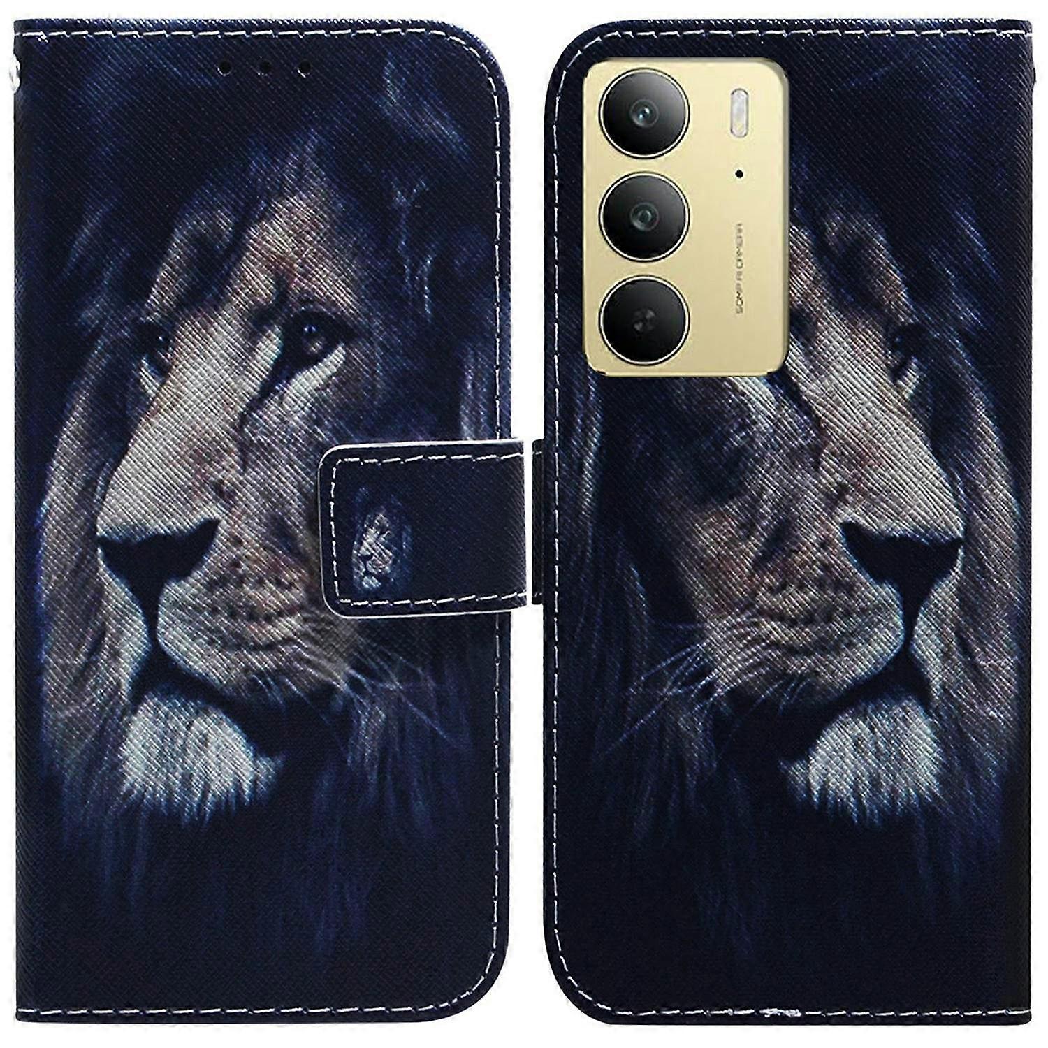 For Realme C75 Wallet Case Pattern Print Leather Phone Cover - Lion