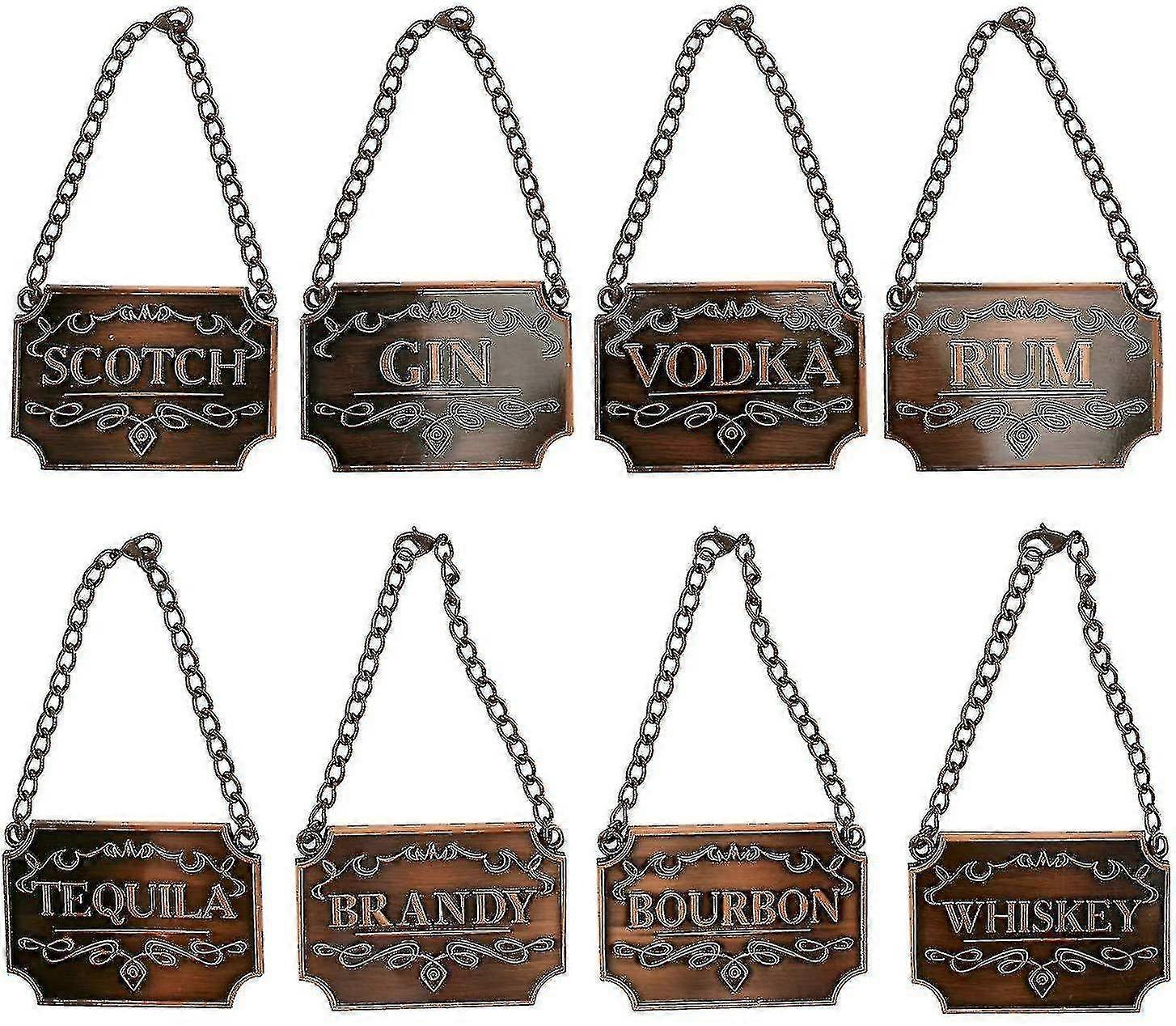Liquor Decanter Tags, Deluxe Set Of Liquor Tags For Bottles Or Decanters, Set Of Eight With Adjustab
