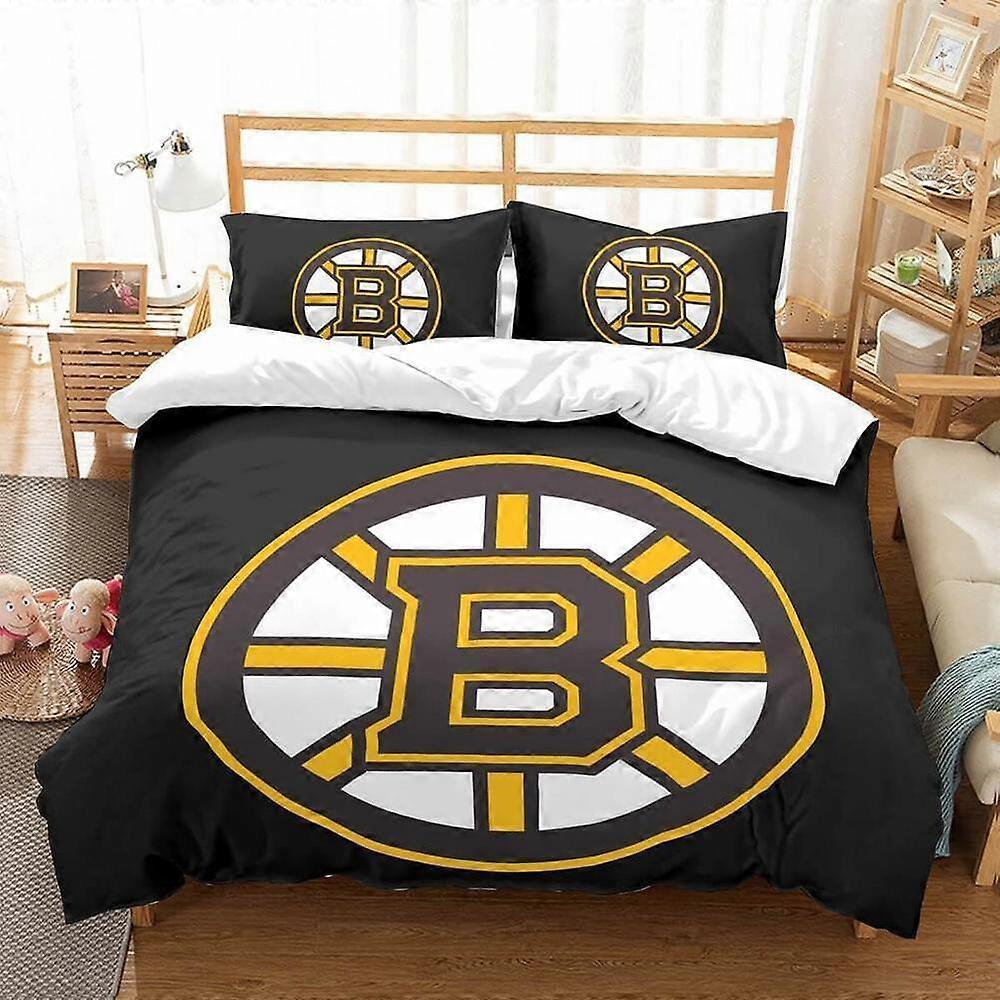 v1128 Lakan Boston Bruins Et Logo Svart Täcke Påslakan Set Barn Sovrum Inredning3-delat sängkläder set (1 påslakan + 2 kudde shams) Säng Shee