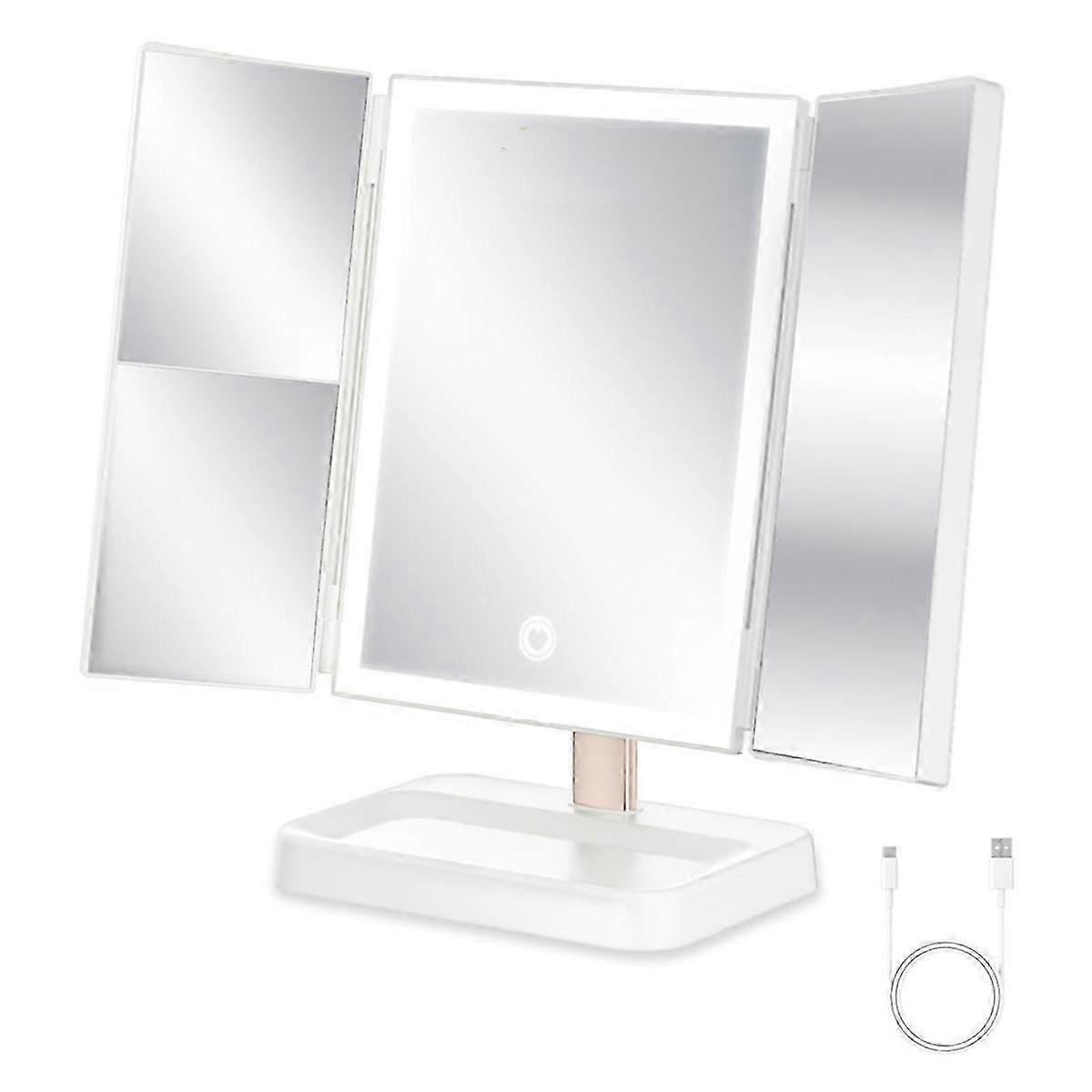 Portable Led Travel Makeup Mirror, Rechargeable Trifold Cosmetic Mirror With 78 Led Lights, Touch Control
