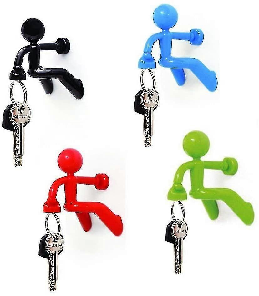 Set Of 4 Strong Magnetic Key Holder Hooks With Wall Climbing Man Design