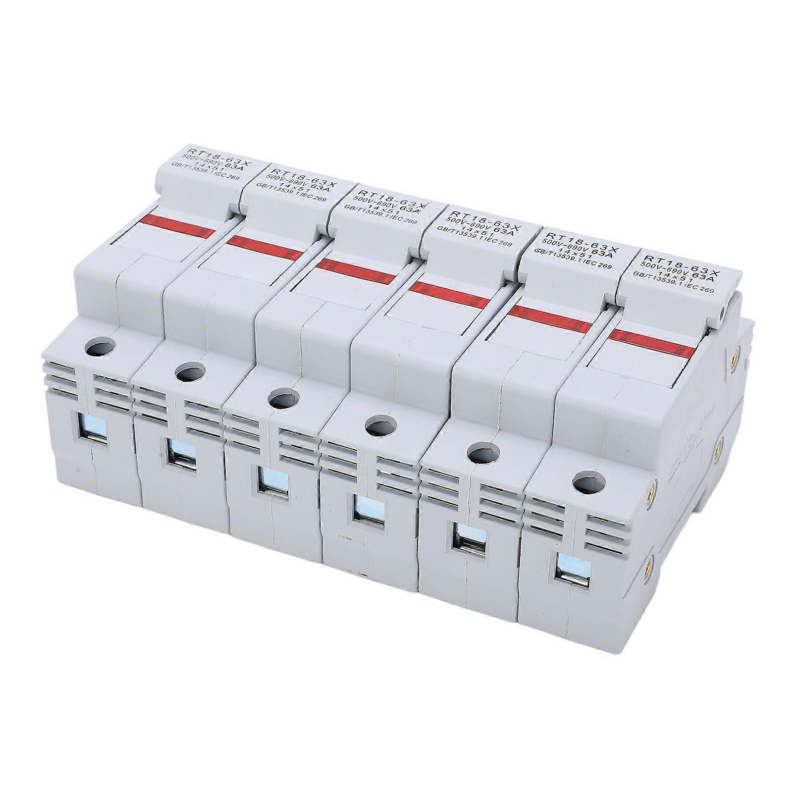 RT18-63X Rail Mounted Fuse Holder Base with LED Light for RO16 14x51mm Fuse Core 63A 500-690V2P