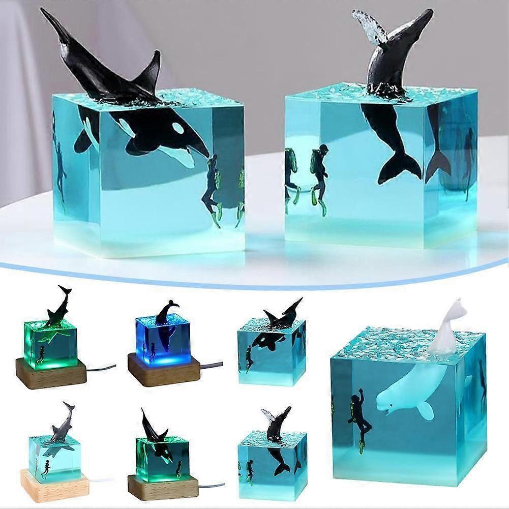 3D Resin Night Light LED Ocean Whale Humpback Shark Diver Decor Home Table