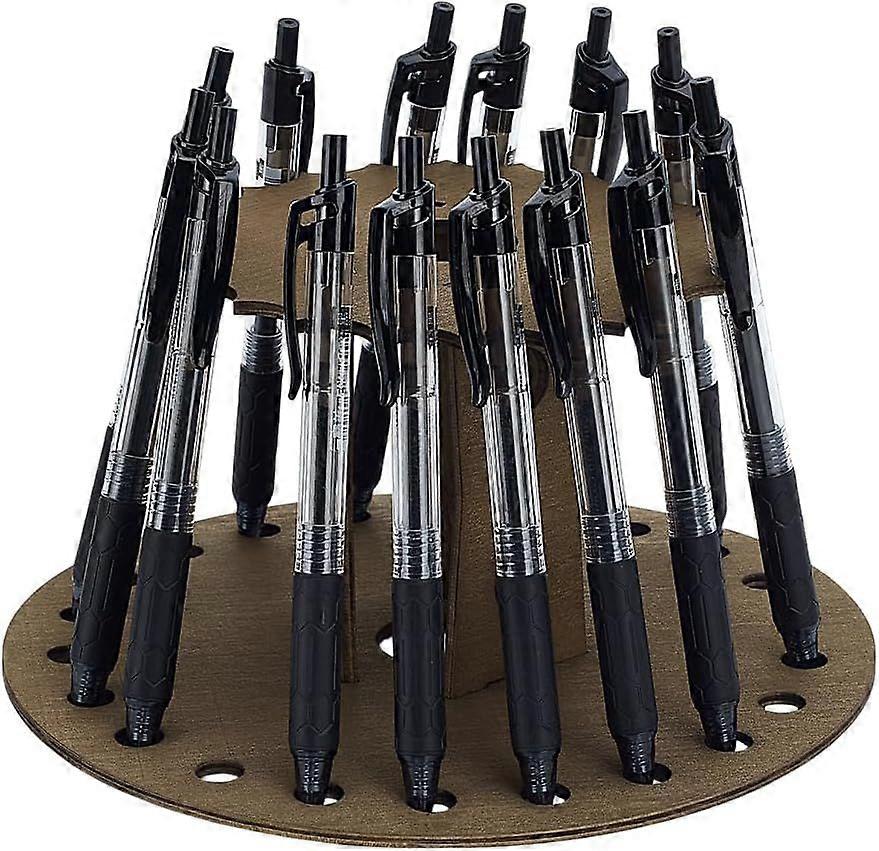 Wooden Pen Holder 7.8x3.8 inch Vintage Pen 22-Slot Pen Holder Rack Display Stand Pen Stand Carousel Style Holder for Pen Colored Pencil Crayon Paint B