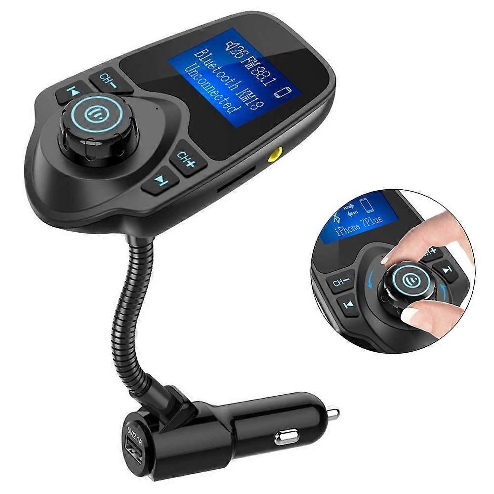 Bluetooth FM Transmitter, Wireless In-Car Audio Adapter Configuration USB Port, Support AUX Input 1.44 Inch Display TF Card Slot