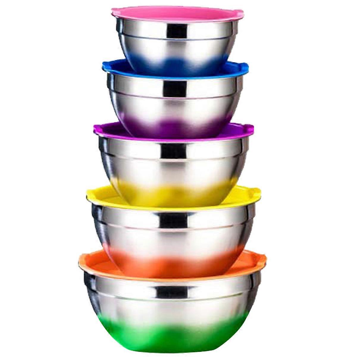 Mixing Bowls with Lids Set, Stainless Steel Large Metal Nesting Salad Bowl Set of 5, Healthy & Sturdy, Non-slip Bottom & Airtight Lid-Multi-Color