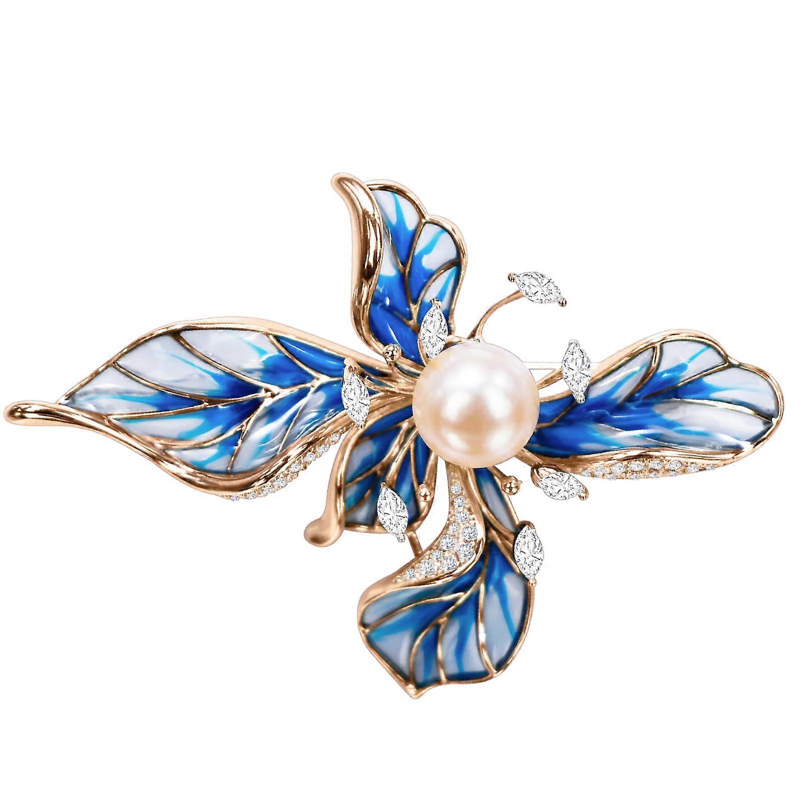 14k Gold-Plated Pearl Flower Brooch with Cubic Zirconia Accents