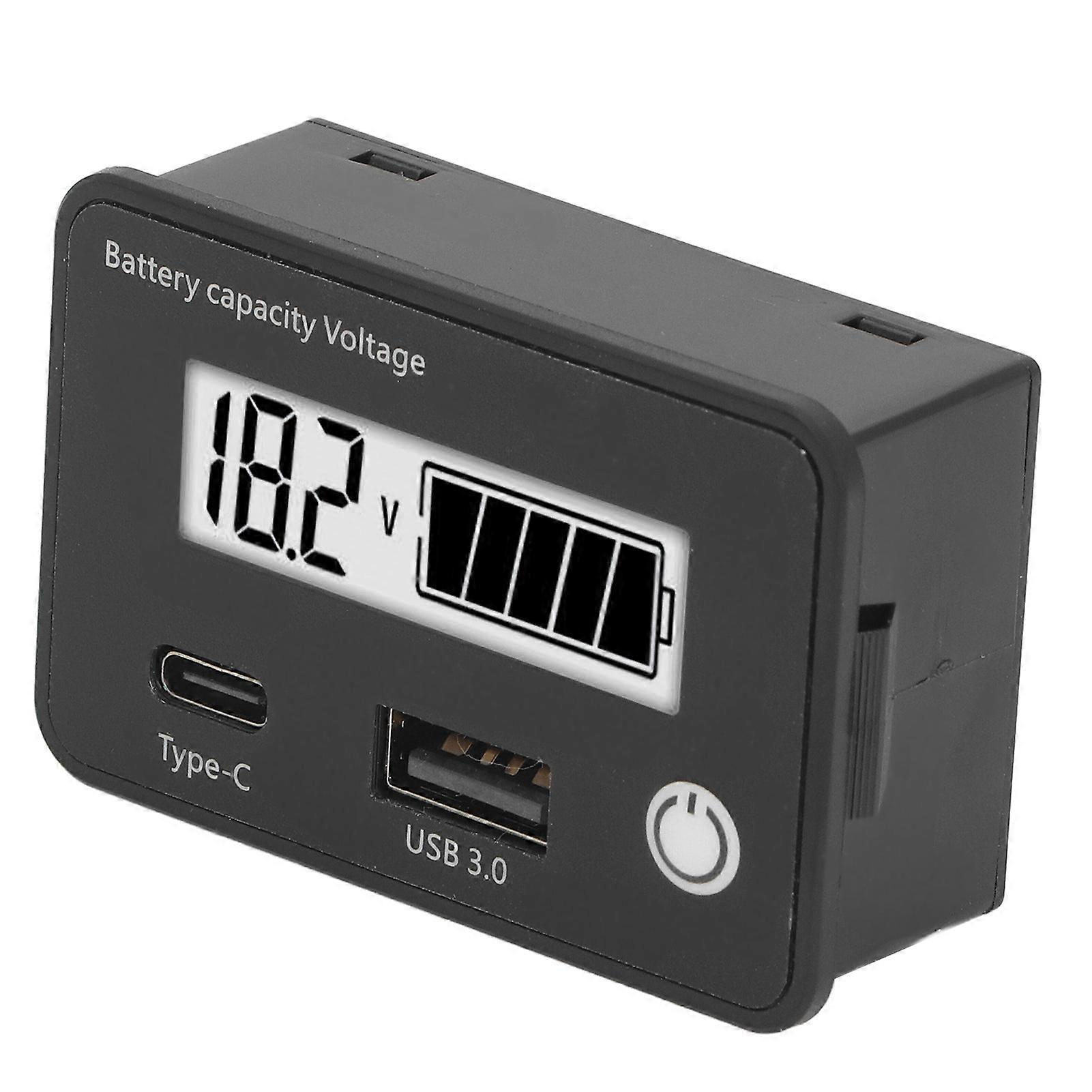 Battery Monitor DC8‑30V Smart Digital Electricity Percentage Digital Meter LCD with White Blacklit Universal for RV