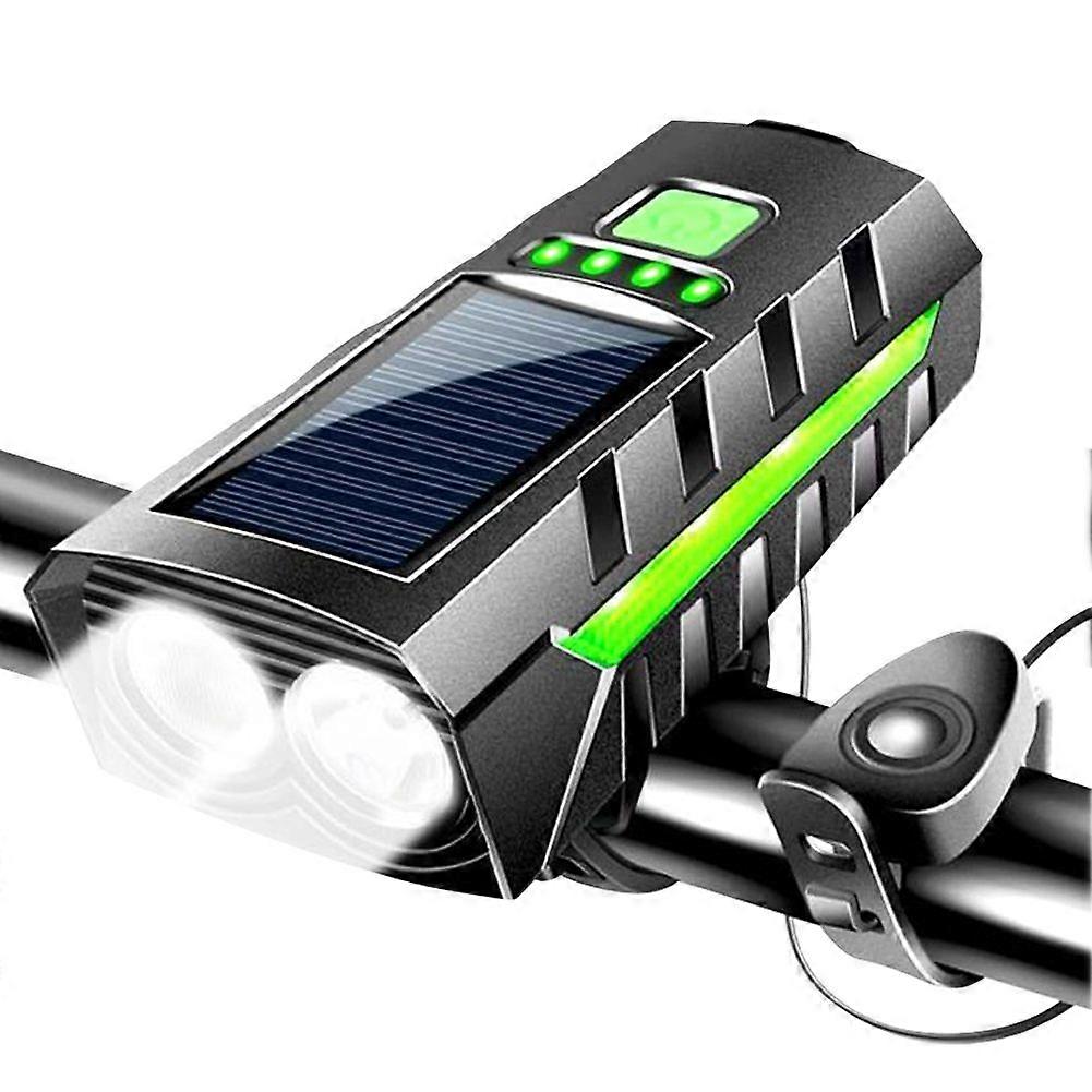 Solar Road Bike FrontLamp USB Rechargeable Cycling Lantern Power Display High Beam Bicycle Flashlight for Night Riding,C