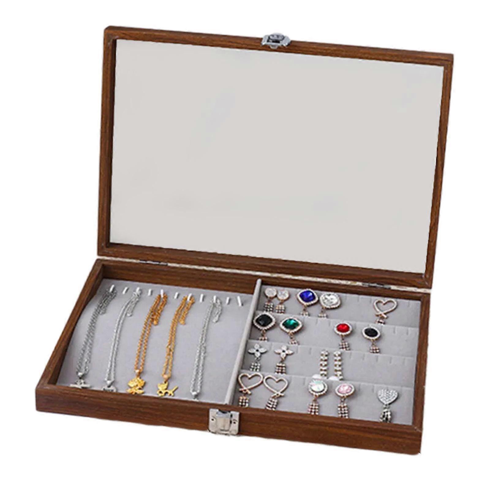 Luxurious Walnut Pattern Jewelry Tray Chic Wood Jewelry Display Case with Multiple Divisions and Lid for Organization