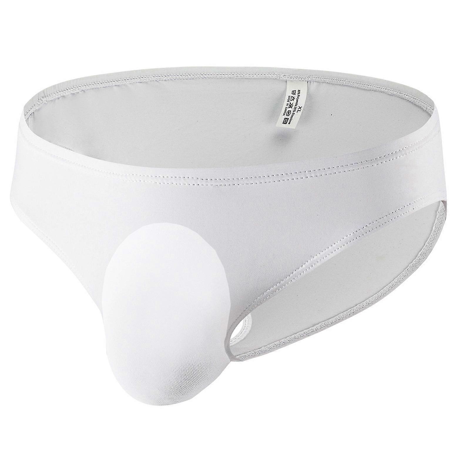 Men's Seamless Underwear Bulge Pouch Ice Silk Underpants Low Rise Trunks Triangles Bikinis Briefs  White XL