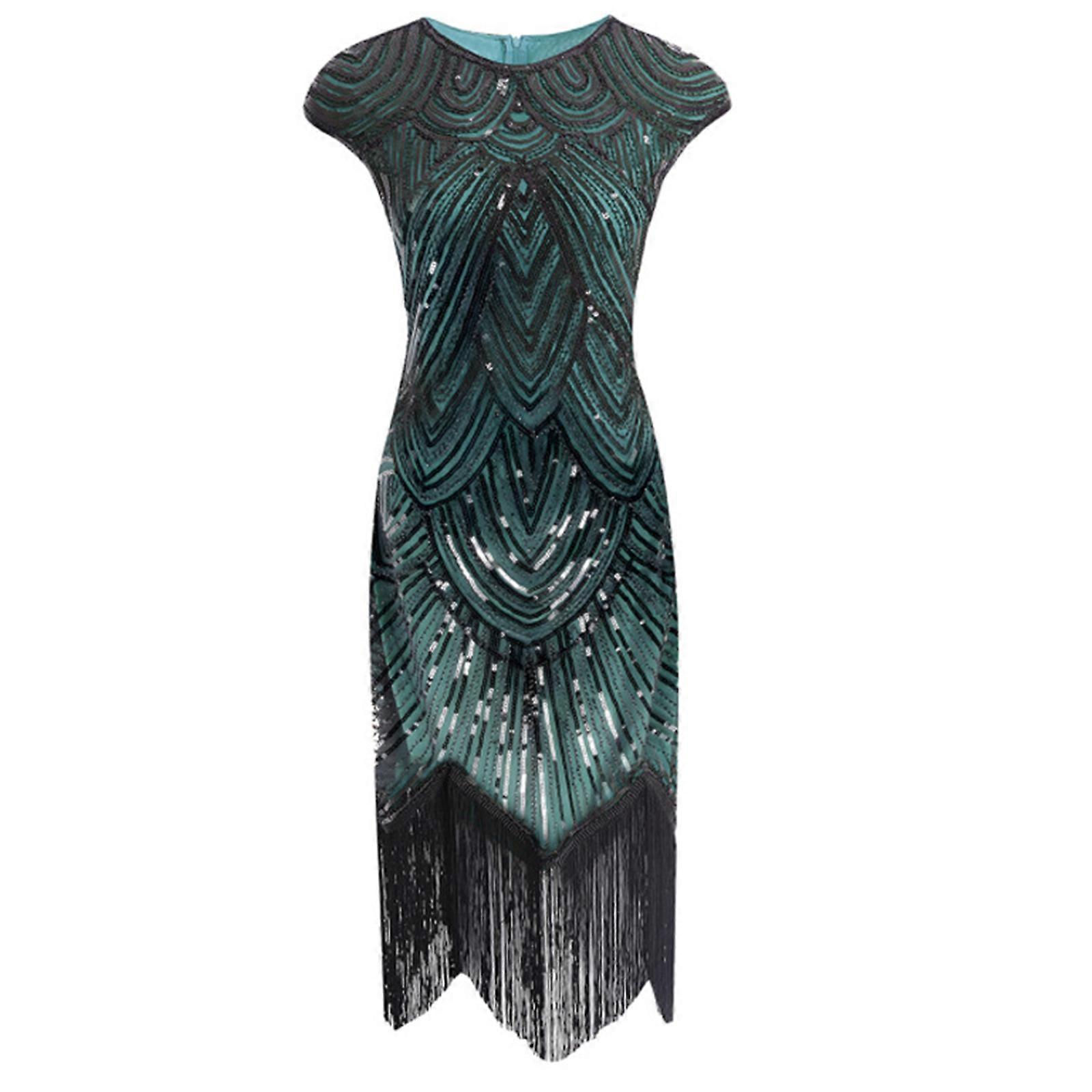 Women's 1920s Dress 20s Sparkling Sequins Beaded Fringe Tassels Bodycon  Mini Flapper Dress for Cocktails Evening Party Green S | Fruugo UK