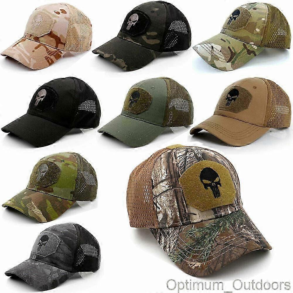 Punisher Mesh Back Baseball Cap - Tactical Airsoft Army Camo Skull Hat