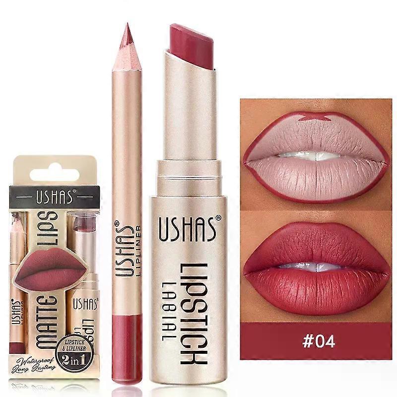 2 In 1 Lippenstift Set Make-up Matte Lippenstift & Lipliner Potlood Waterdicht Blijvende Cosmetica Nude Bruine Contour Getinte Lippenbalsem Kit
