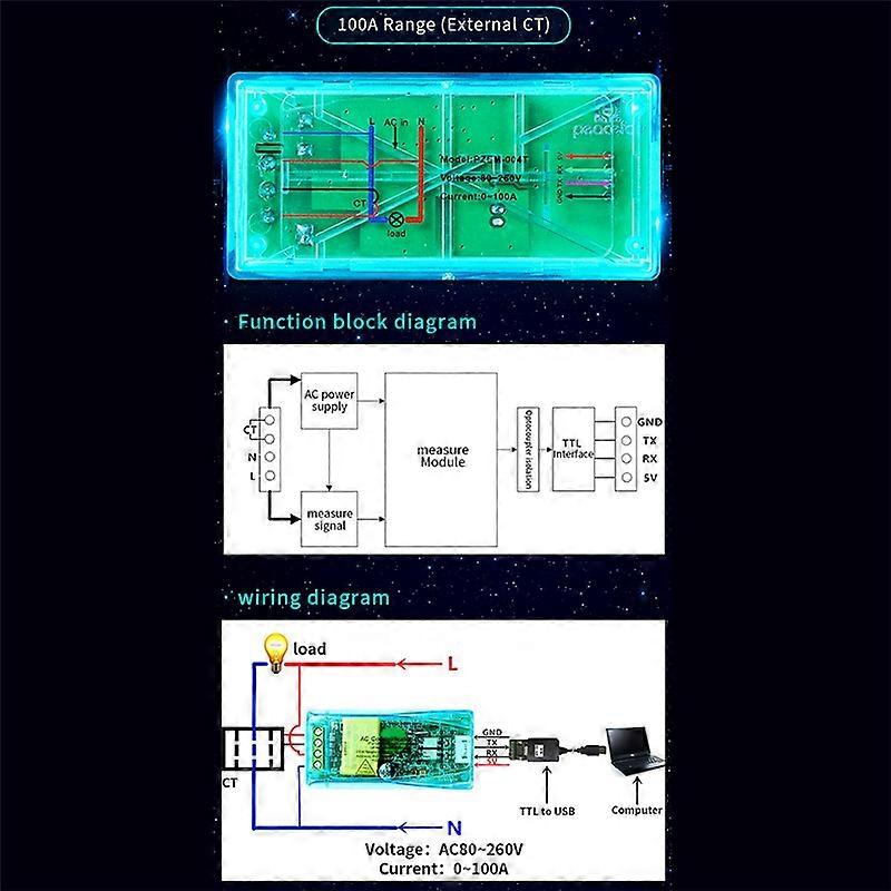 10A PZEM 004T 3.0 Wattmeter Meter Current Test Module for TTL