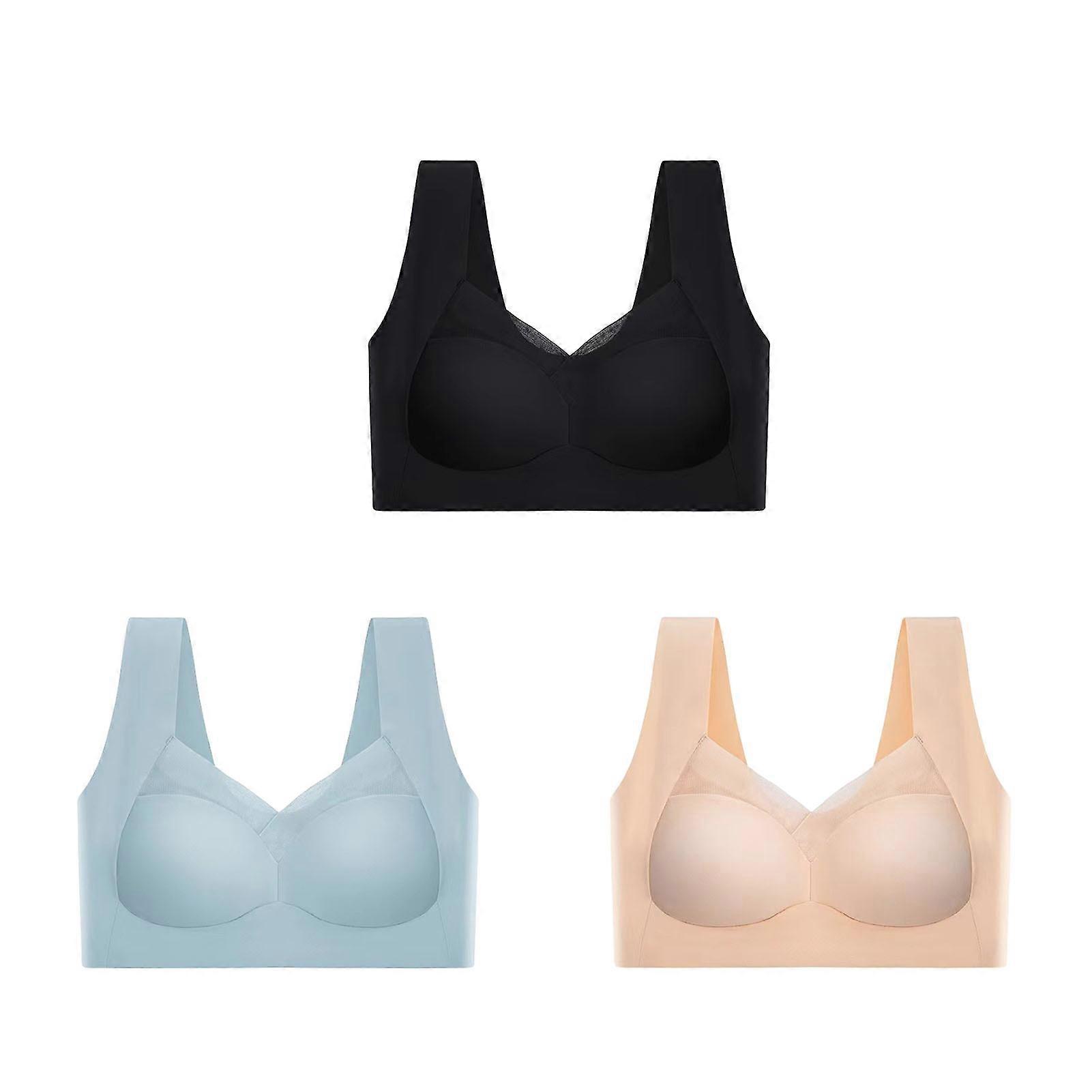 3 Pack Women Bralette Thin Fixed Wireless Ice Silk Texture Seamless Bralette with Support for Spots