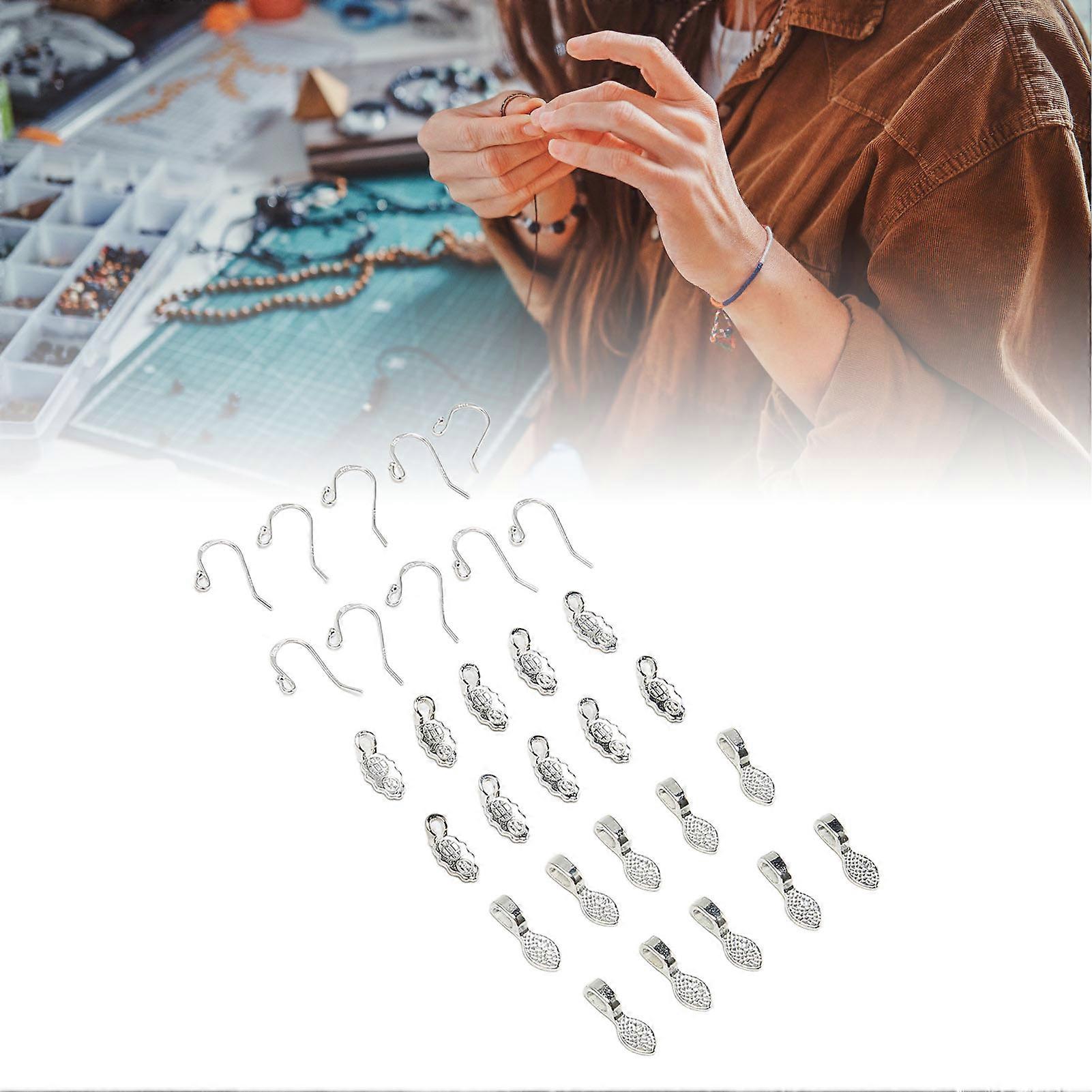 30pcs Silver Earring Hooks Pendant Set, 10 Hooks 20 Pendants