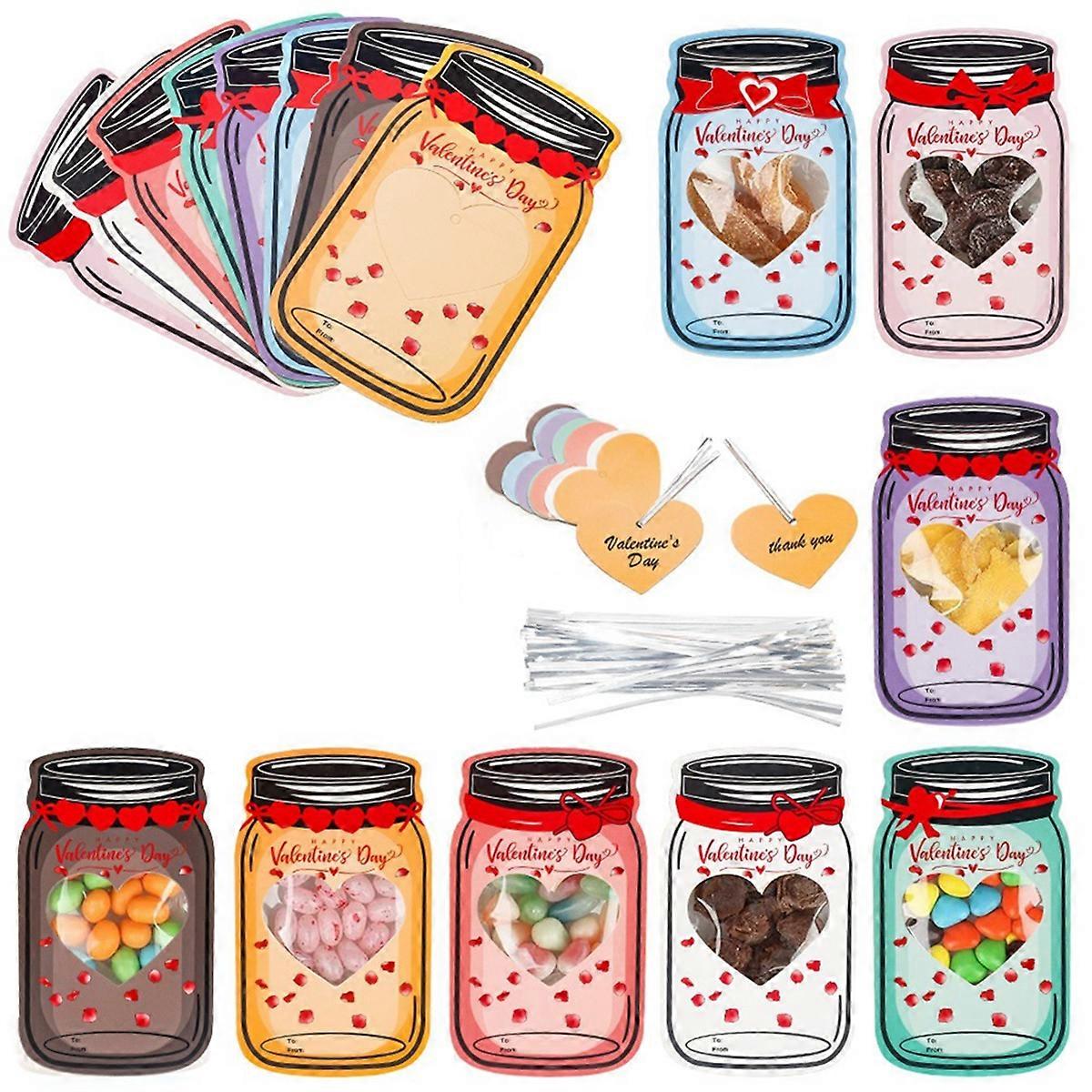 48PCS Happy Valentines Day Candy Gift Bags Drift Bottle Greeting Card