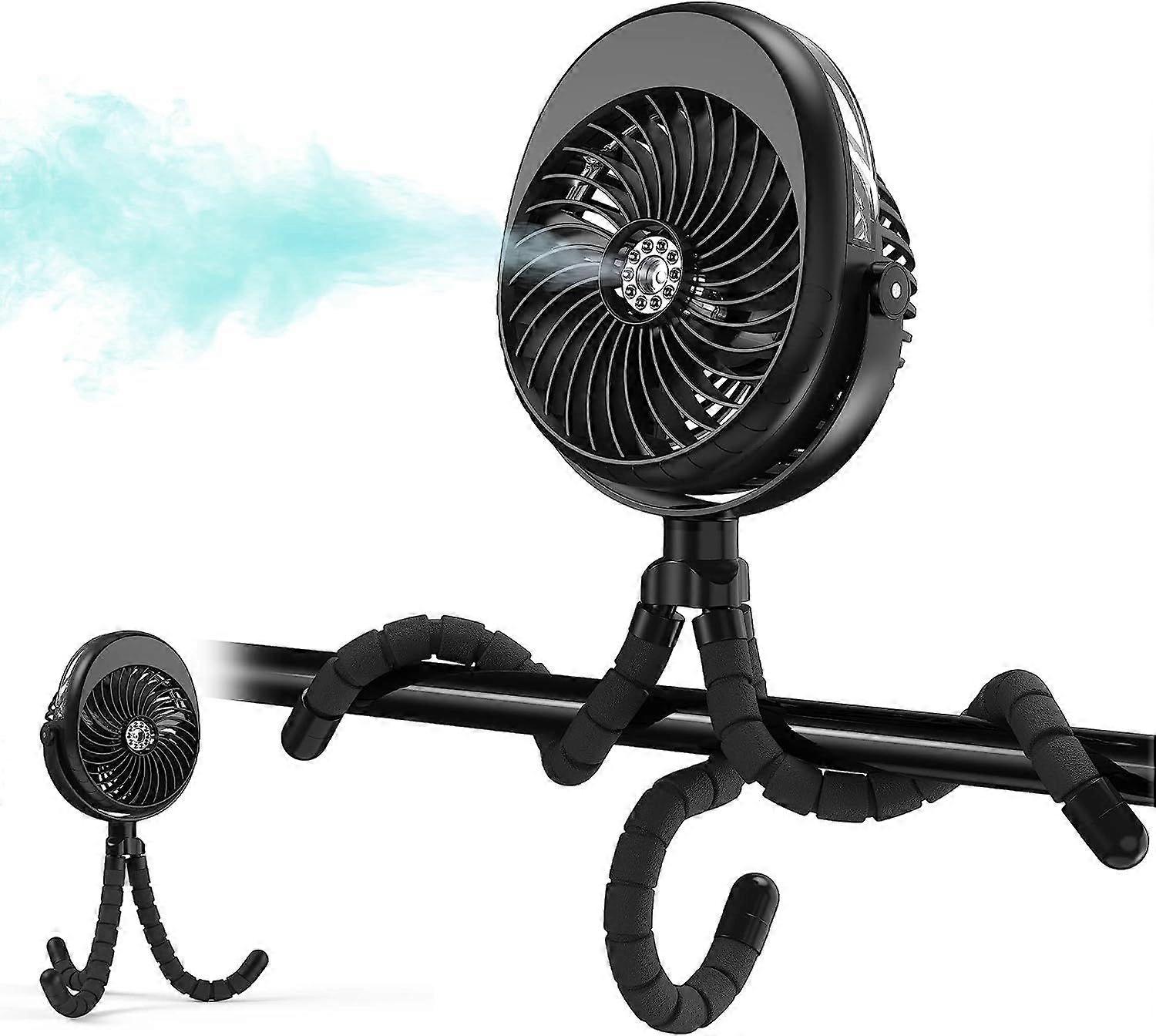 2022 Updated Misting Baby Stroller Fan, 270 & 360 Pivoting Portable Fan, Battery Operated USB Fan, Handheld Misting Fan, with Flexible Tripod Clip on 