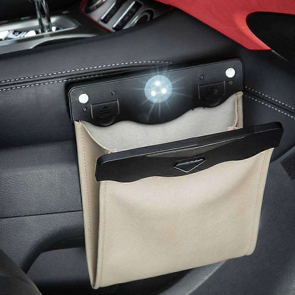 Smart LED Reusable Car Trash Can for Traveling Beige-1pack