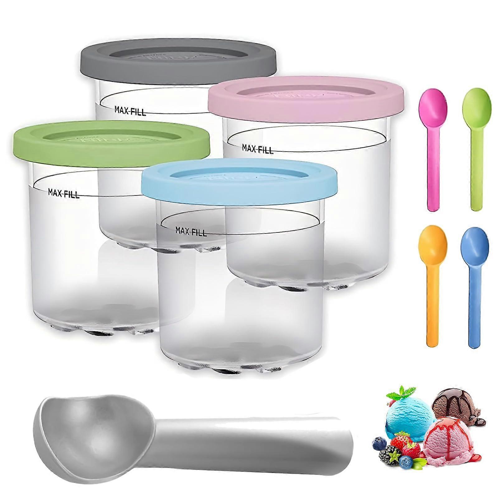 4 Pack Ice Cream Containers Cups Compatible with Ninja Creami Pints and Lids for 7-in-1 NC301 NC300 NC299AMZ Series Ice Cream Makers Accessories 16oz