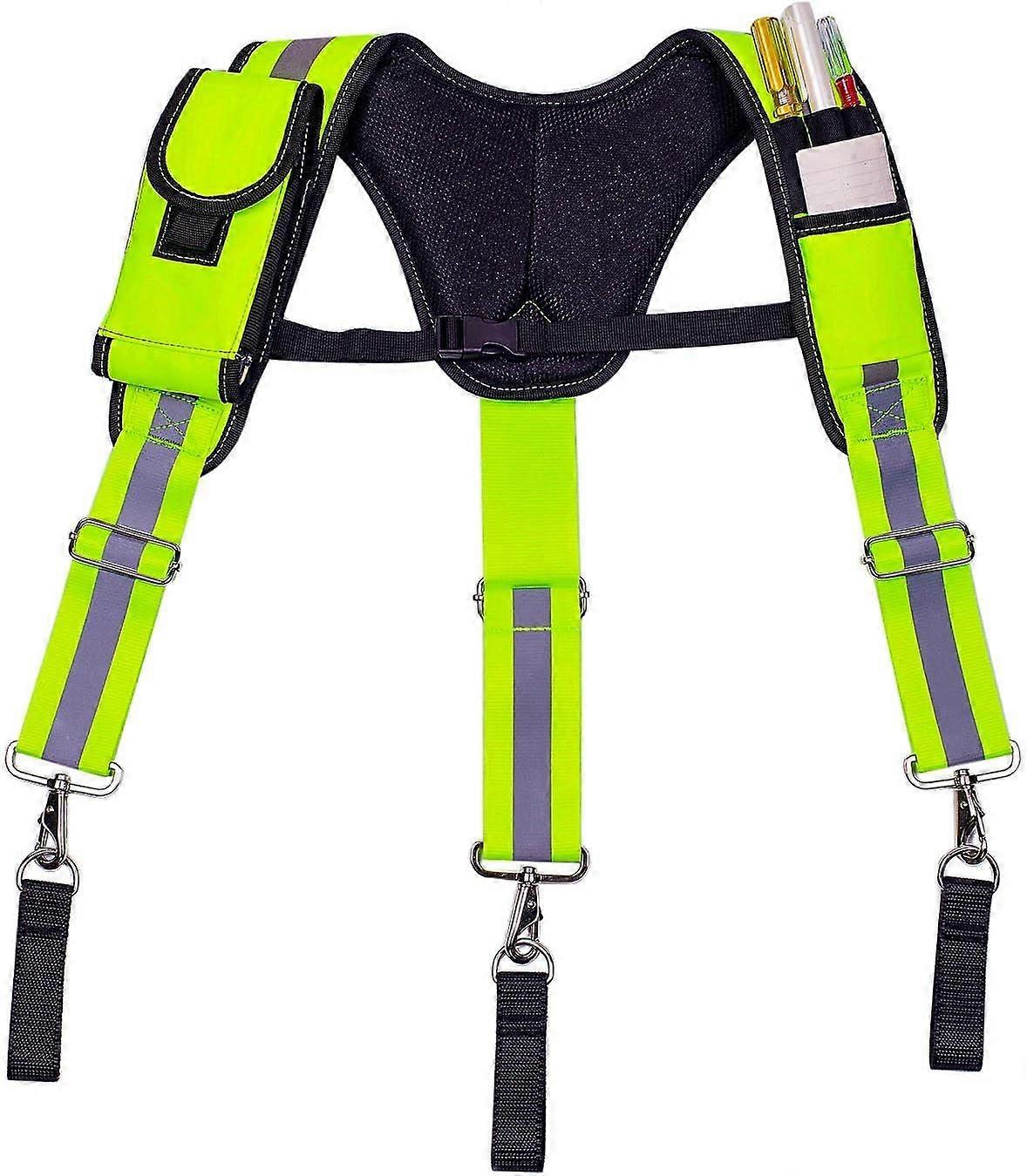 Tool Belt Suspenders for Men Carpenter Tool Belt with Padded Suspenders Tool Belt Suspenders With Magnet Pocket (Fluorescent Green)