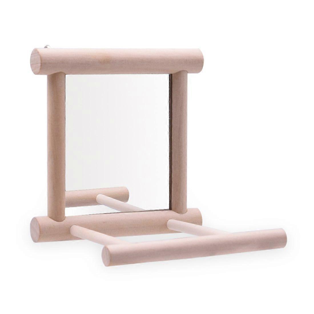 Bird Mirror Swing for Parrots - Wooden Swing with Tunnels for Macaw and Cockatoo - Durable Bird Toys for Aviary Play