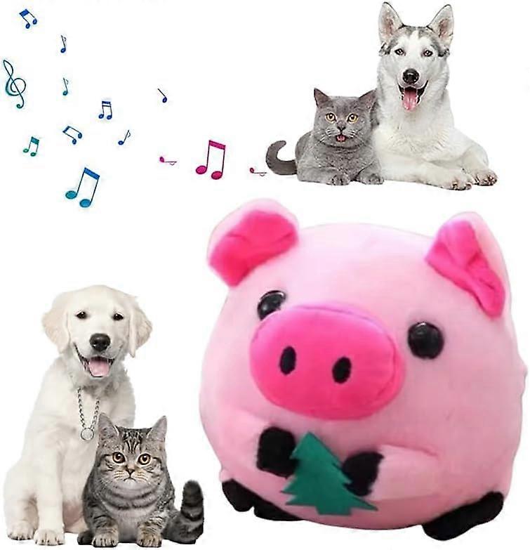 Active Moving Pet Plush Toy, USB Rechargeable Interactive Pink Pig Toy for Dogs and Cats, Washable, Sound, Bounce Balls