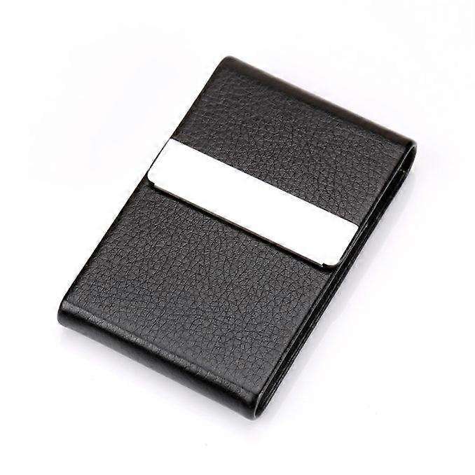 Stainless Steel PU Leather Vertical Business Card Holder (Black Lychee Pattern)