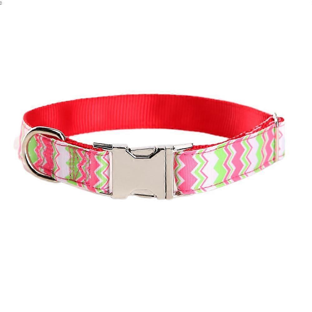 Nylon Dog Collar with Quick Release Metal Buckle Adjustable Safe Pet Collar Sea Ripple Pattern for Small Medium Large Dogs(L)