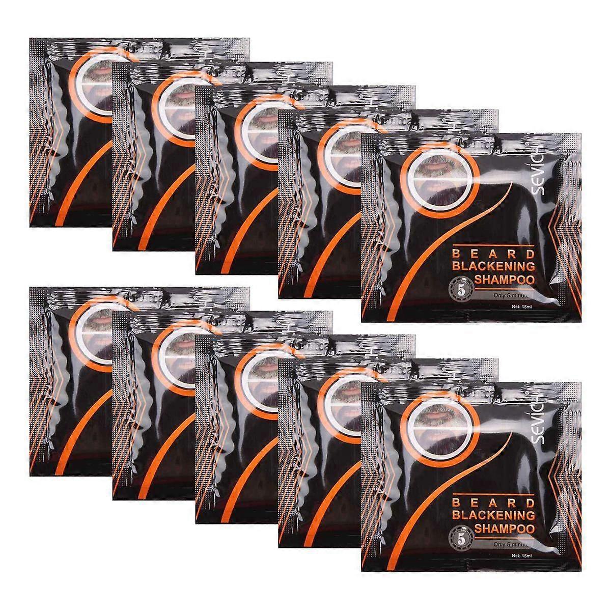 10Pcs 5Mins Blackening Beard Shampoo Dye Beard Into Black Herb Natural Faster Blackening Beard Coloring Removal