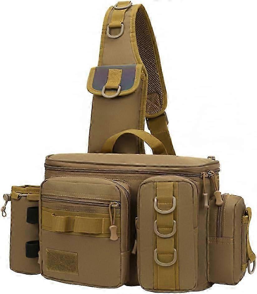 Fishing Bag, Multi-Functional Outdoor Fishing Tackle Storage Bag ,Waterproof Bag for Hiking Hunting Fishing (Brown)