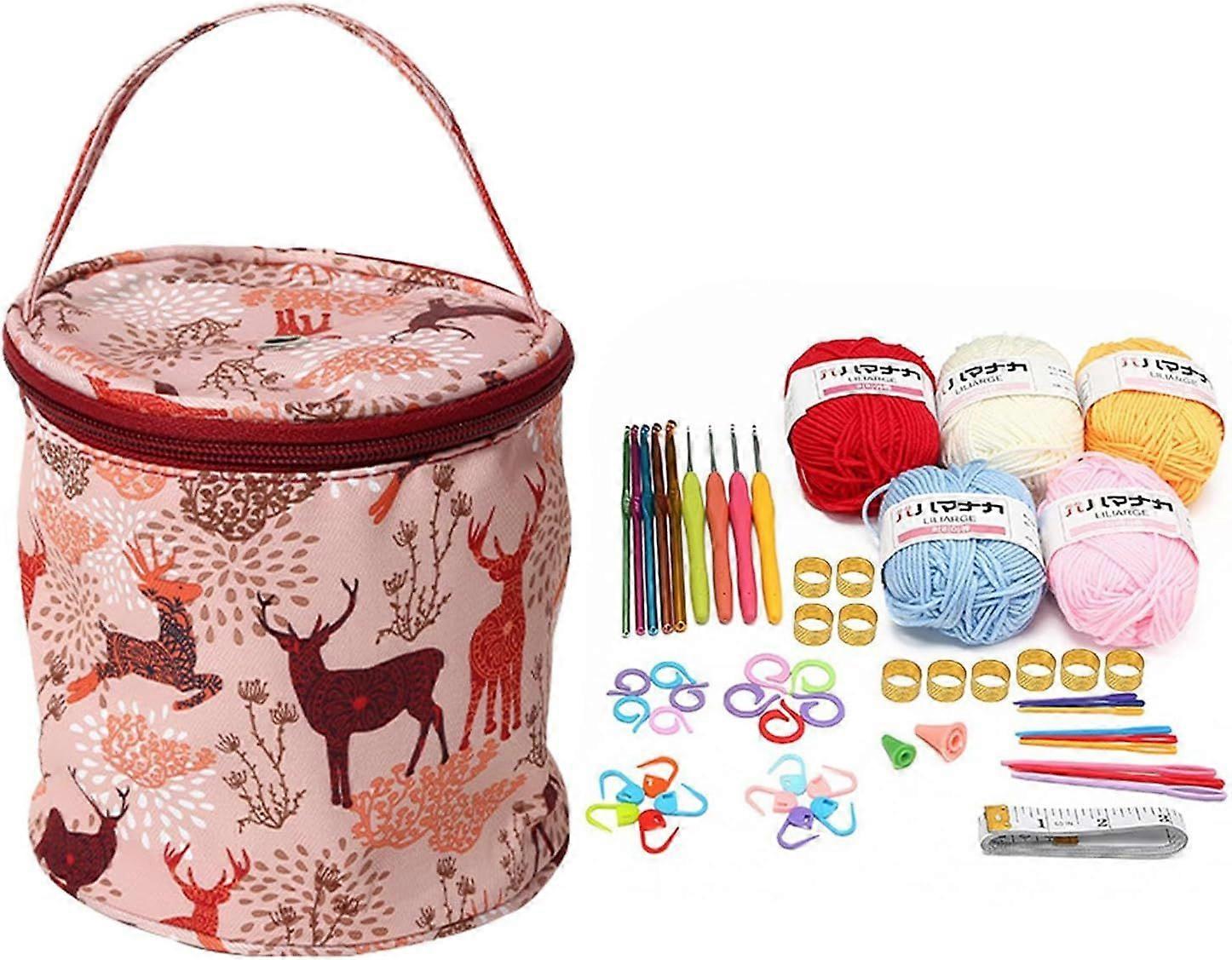 57 Piece Crochet Set for Beginners, with Wool and Knitting Accessories(Sika Deer)