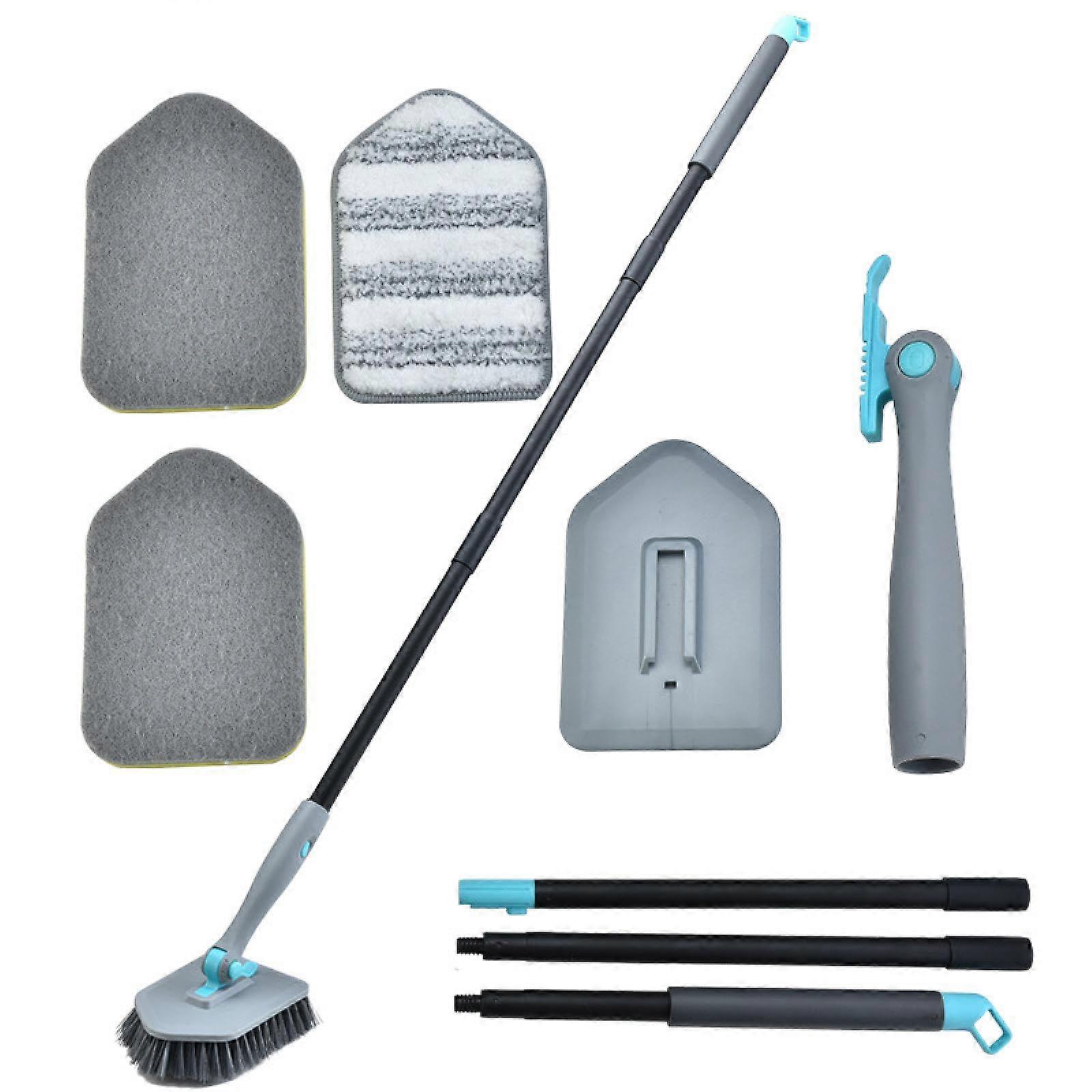 Bathtub Tile Mop with Long Handle, Retractable Shower Cleaning Brush for Wet and Dry Floor Scrubbing