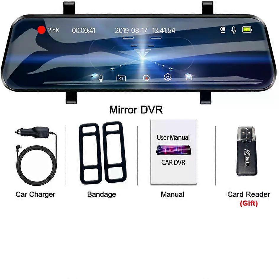 E-ACE 2.5K Mirror Camera compatible for Car Touch Screen Video Recorder Rearview Mirror Dashcam 1440P GPS Wifi 24H Parking DVR Black Box