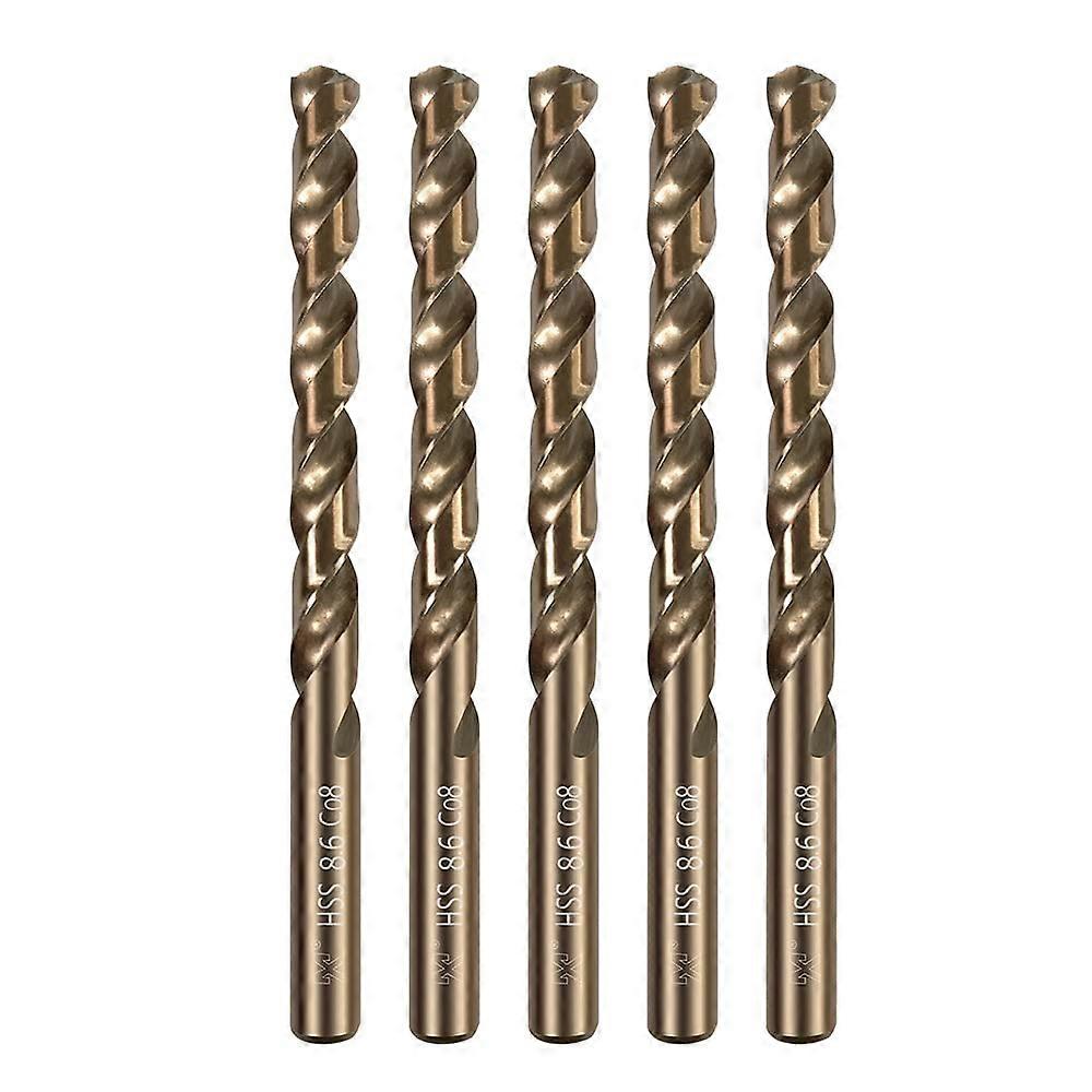5PCS SIZE 8.6mm,M42 8% Cobalt,Titanium Coated Twist Drill Bit Set, High Speed Steel Jobber Length Drill, Split Point, (for Wood, Plastic and Metal)