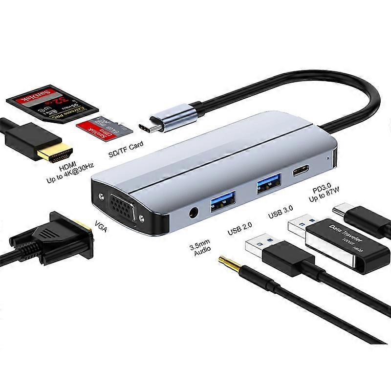 JUNSUNMAY 8 in 1 Type-C to 4K HDMI + VGA Docking Station Adapter PD Quick Charge Hub JSM-HUB013