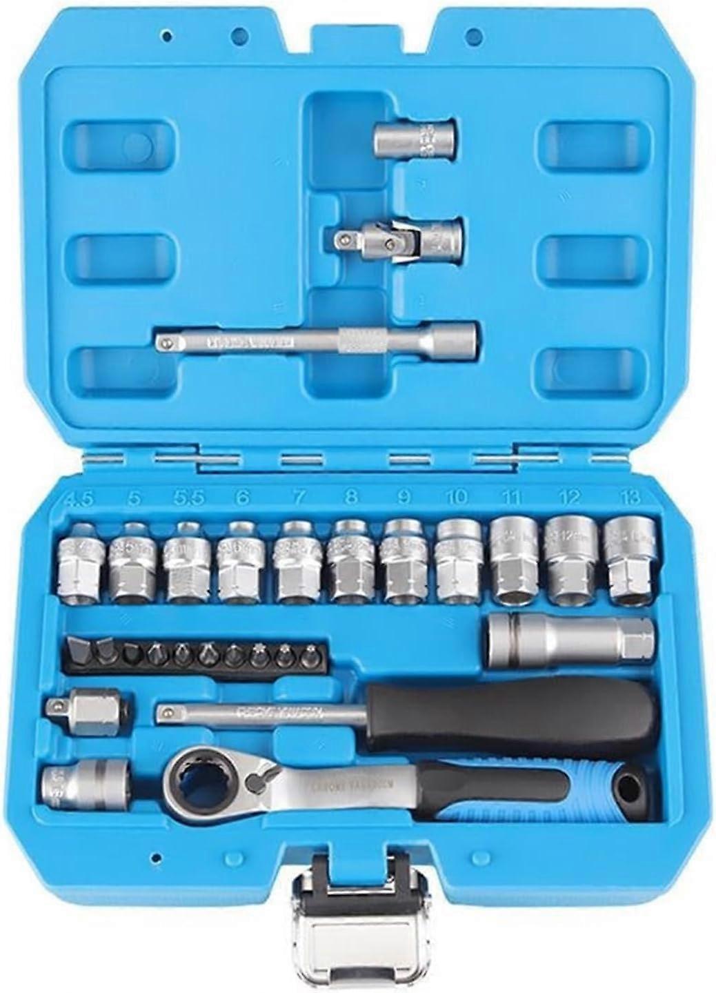29 Pieces Core Ratchet Sockets Wrench Kit With Ratchet And Adapter, Socket Set, Torque Wrench Combo For Tight Access