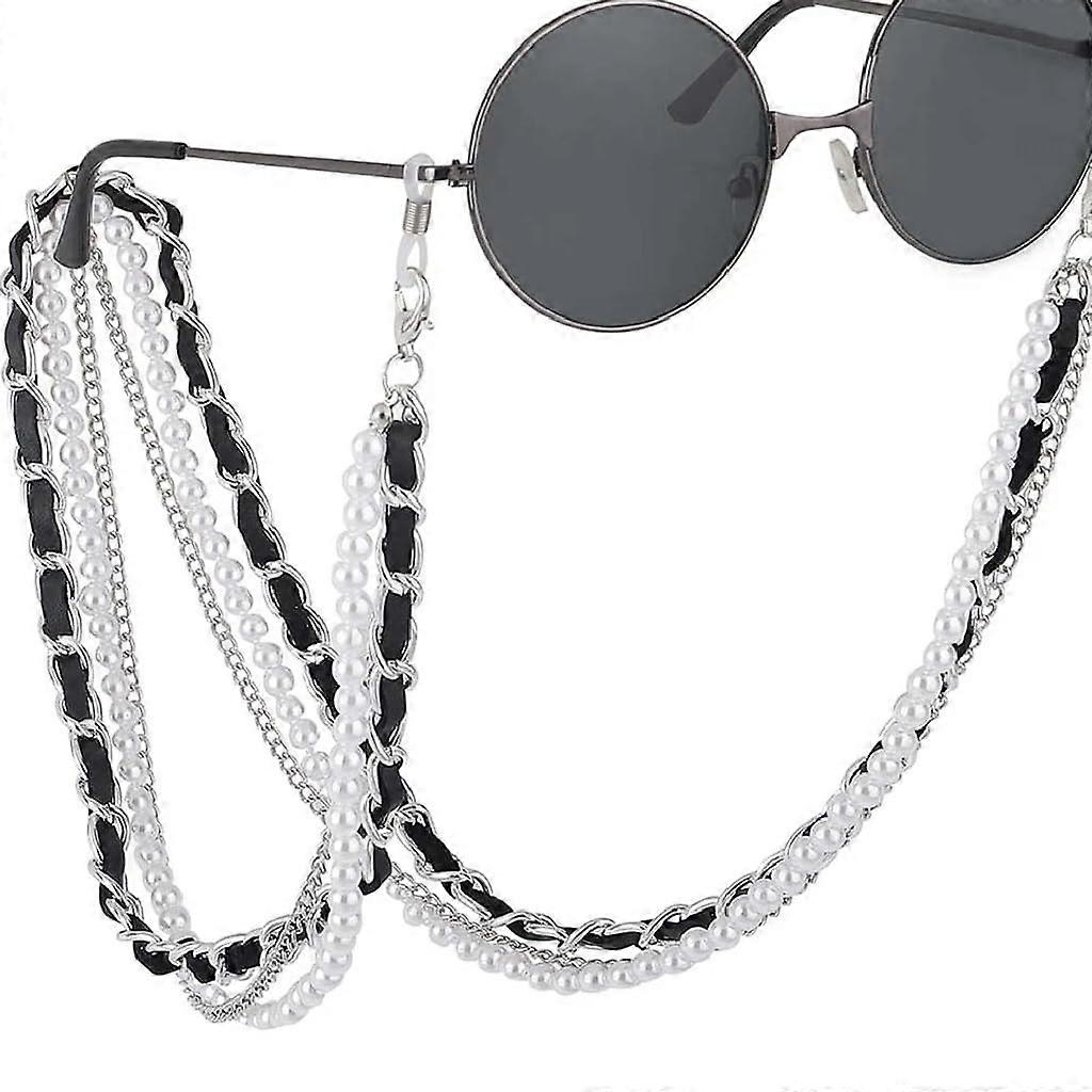Pearl Leather Eyewear Holder Strap with Gold Chain, Stylish Glasses Accessory for Secure Hold and Comfort