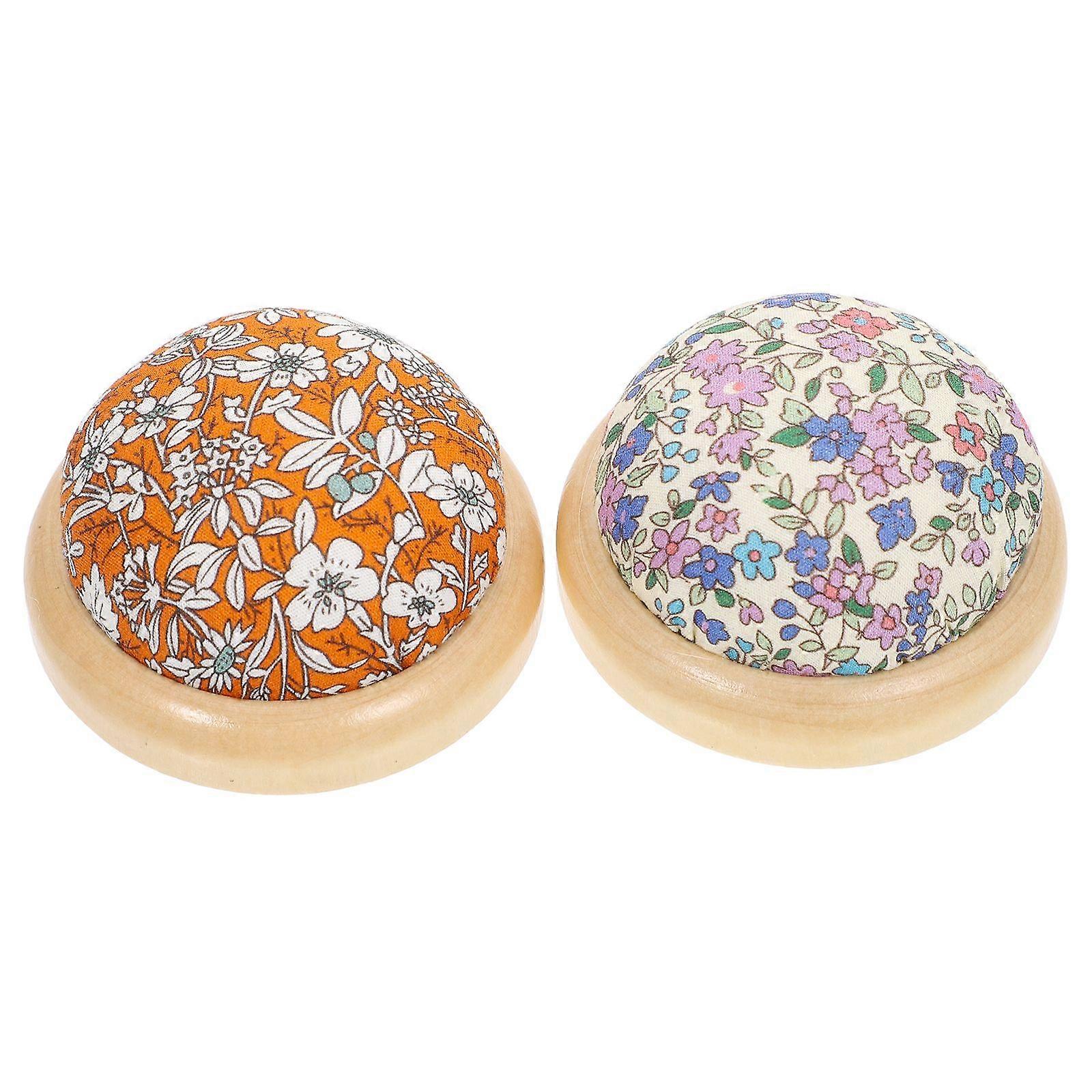 2Pcs Polyester Pincushions Wooden Base Needle Keeper Sewing Accessories