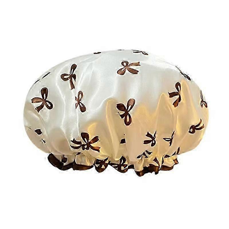 1pc Double-layer Waterproof Bath Cap With Bowknot Pattern Shower Cap