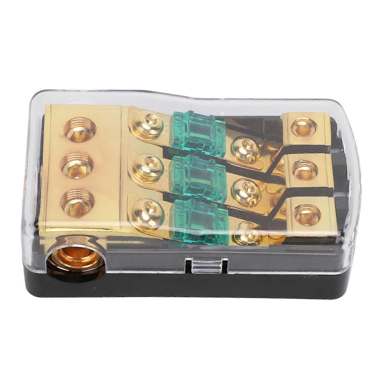 BOROCO Mini ANL Holder 0 2 4 Gauge in 4 6 8 Gauge Out 60 Amp Distribution Block for Car Truck Boat o Stereo Amplifier (3 Way)