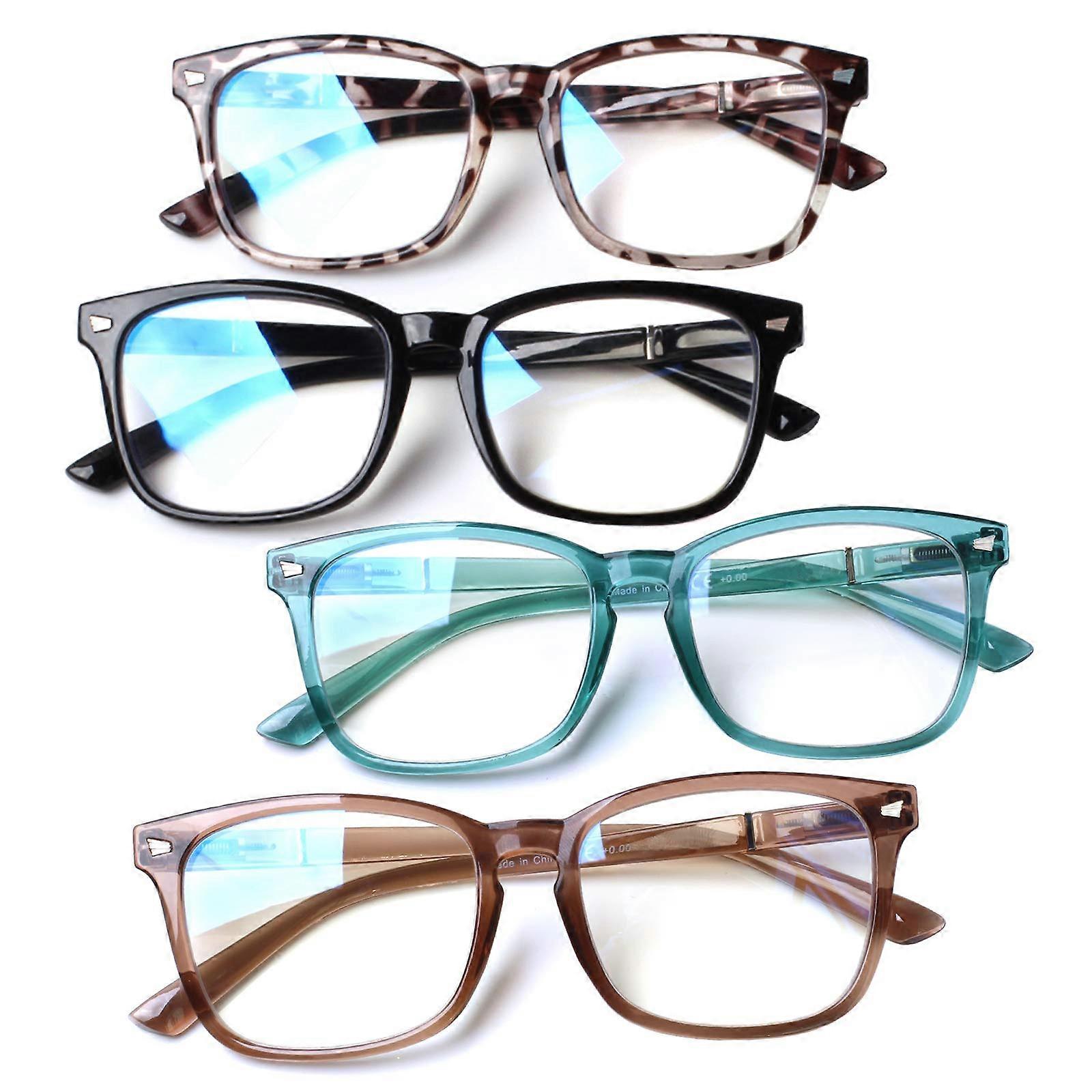 4Pack Blue Light Blocking Reading Glasses Women Men,Spring Hinge Computer Readers,Anti UV Ray Square Nerd Eyeglasses (4pack Mix Color, 2.00)
