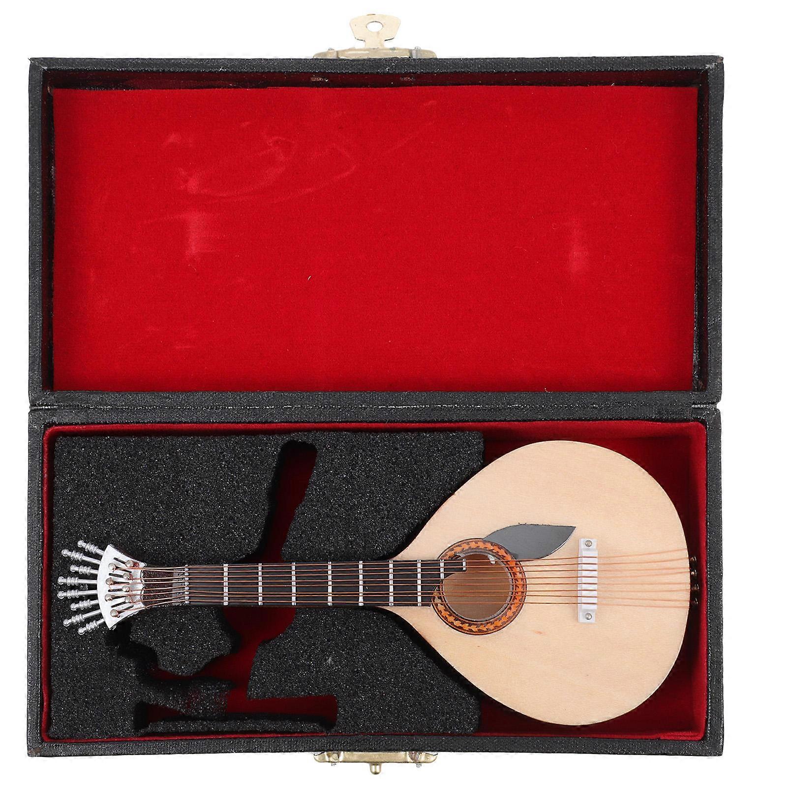1 Set Miniature Portuguese Guitar Model with Stand & Storage Box – Realistic Instrument Decoration for Home Desktop, Fine Craftsmanship, Vivid Details