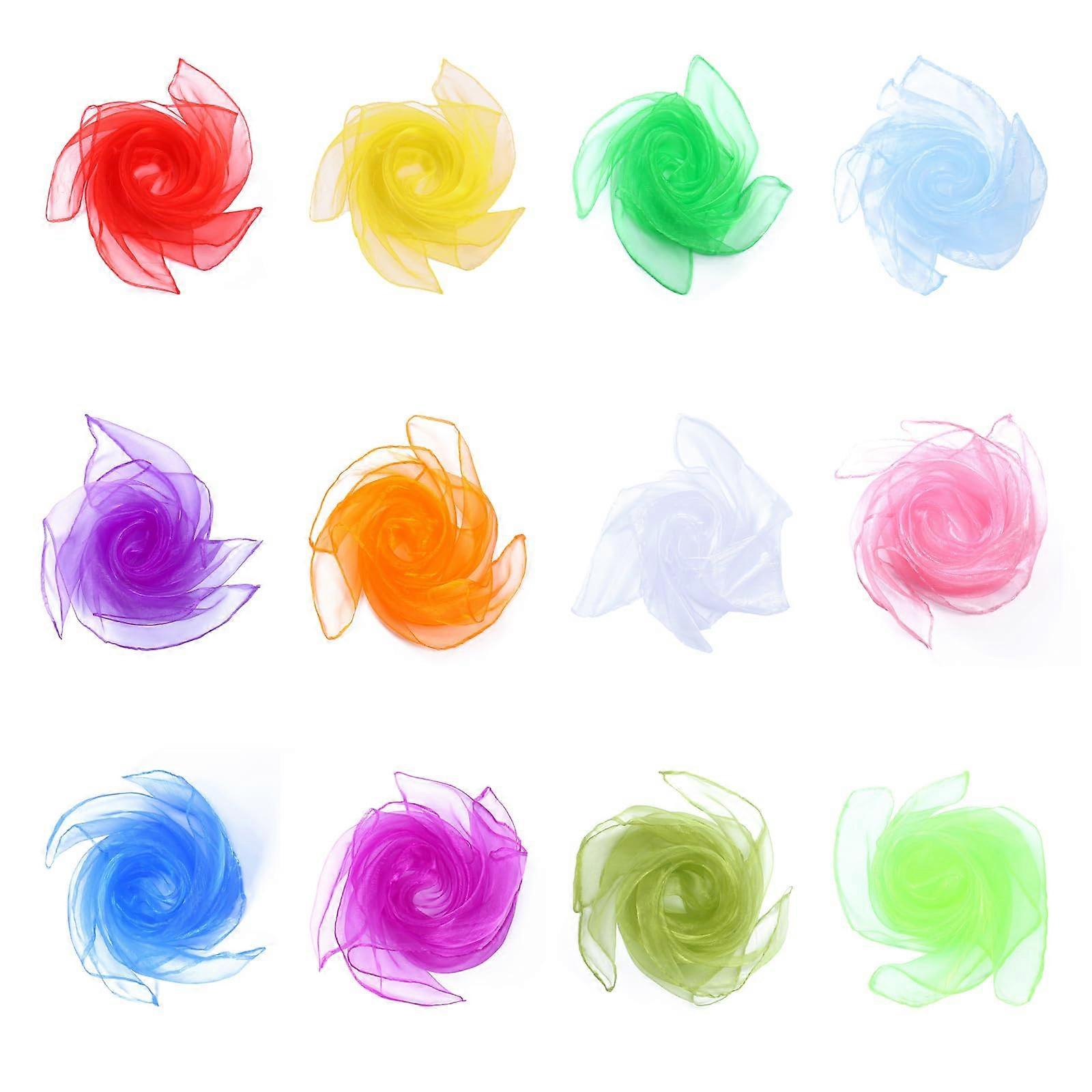 Juggling Cloths Set of 12, 60x60 cm Colorful Chiffon Dance Cloths for Parties, Decorations, and Sensory Play