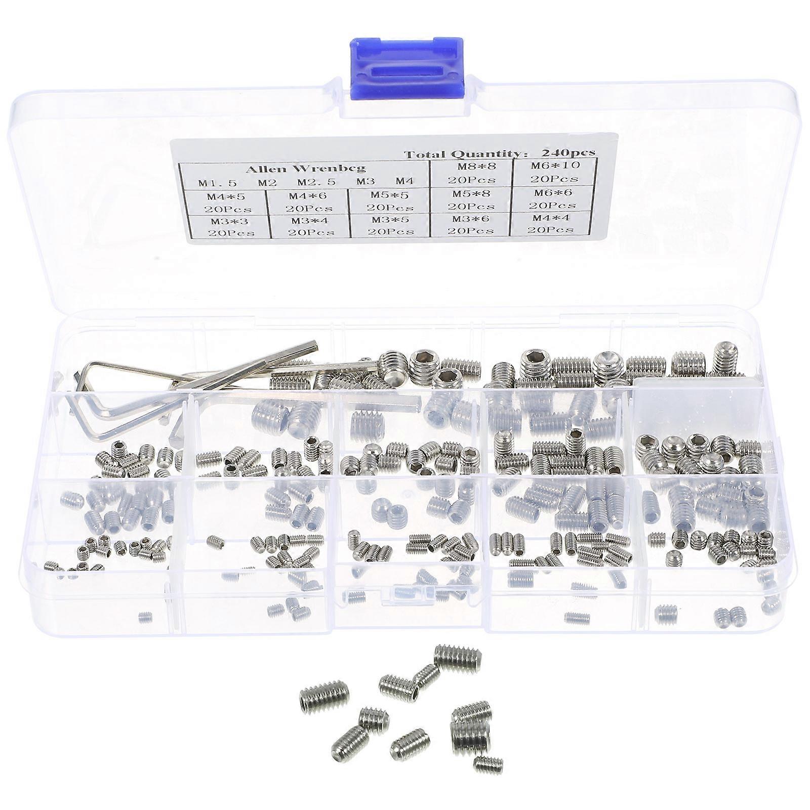 Screw Assortment Kit Grub Screws Stainless Steel For Various Applications - High Durability 240Pcs