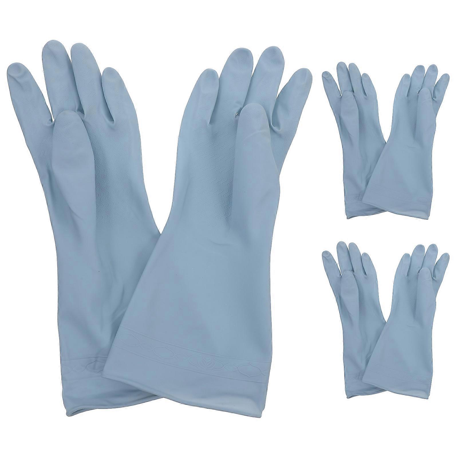 Hand-Washing Gloves Reusable Cleaning Gloves Kitchen Use Oil Resistant Non-Slip Long Cuff 3Pairs Blue