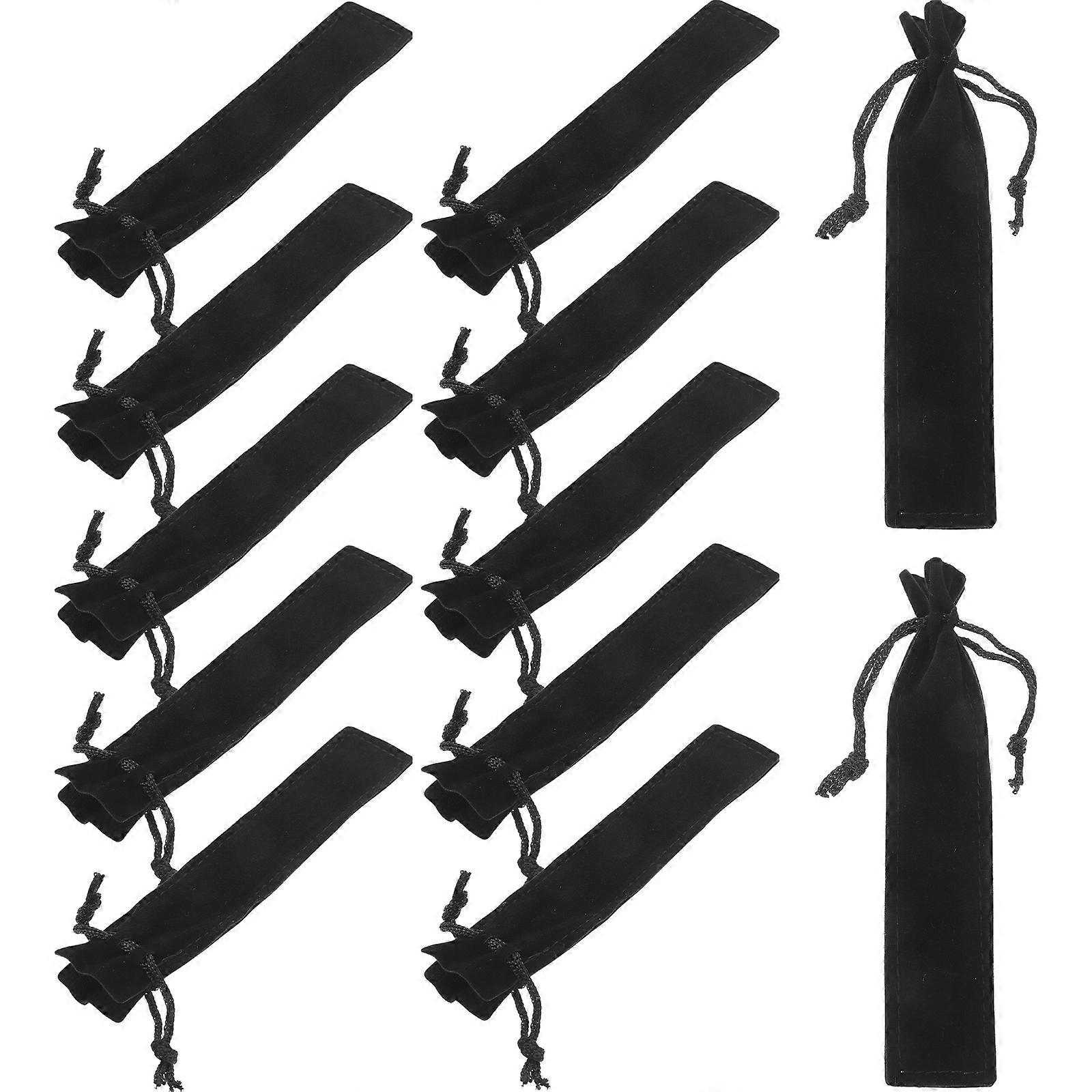 Pen Storage Bag Flannel Black Drawstring Design for Home Office Use 25Pcs