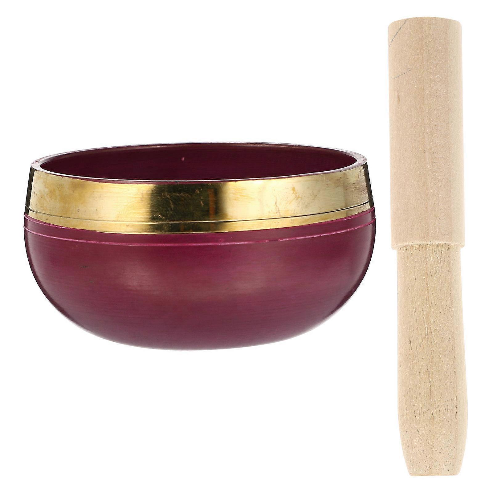 Copper Meditation Bowl with Mallet and Mat for Deep Relaxation and Yoga Practice Purple 7 Inches